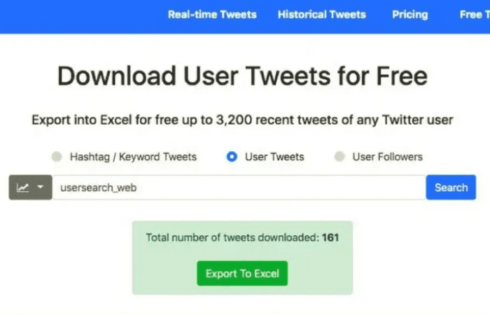 export to excel to download tweets